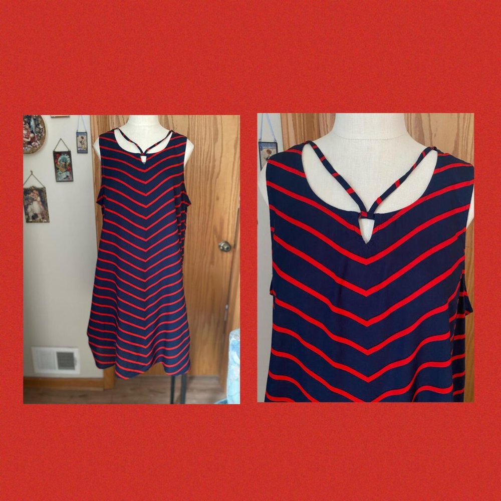 MAURICES size 14 red/navy striped A-Line DRESS NEW